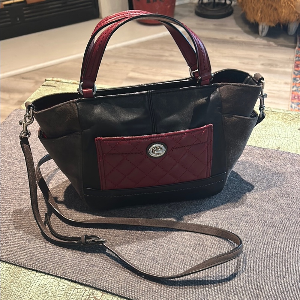 Coach Park Quilted Leather & Suede Tote Crossbody Bag F49865 SV/Black Multi - Picture 2 of 10
